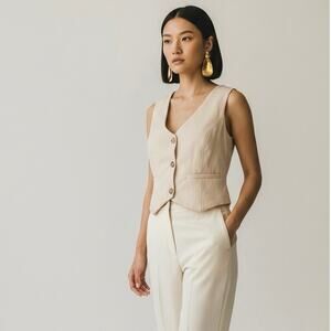 Madden Girl Cropped Vest Cream Tailored Waistcoat Office Siren Preppy Size L